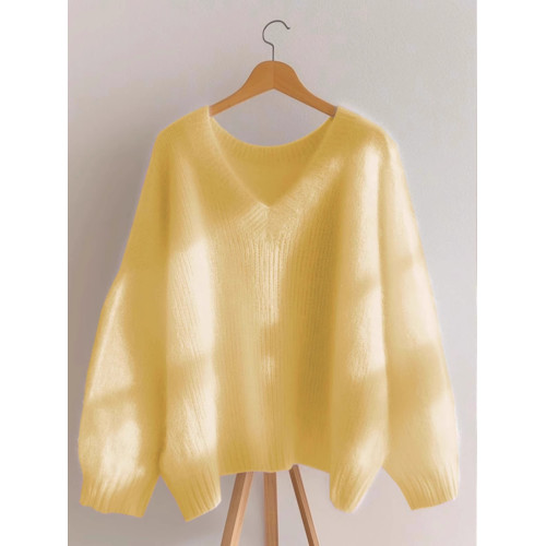 高級感超好看V領軟糯毛衣針織衫女秋冬新款慵懶風松弛感黃色上衣 高級感超好看V領軟糯毛衣針織衫女秋冬新款慵懶風松弛感黃色上衣