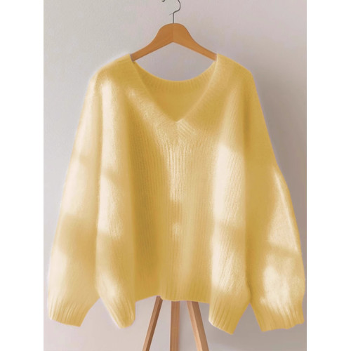 高級感超好看V領軟糯毛衣針織衫女秋冬新款慵懶風松弛感黃色上衣 高級感超好看V領軟糯毛衣針織衫女秋冬新款慵懶風松弛感黃色上衣