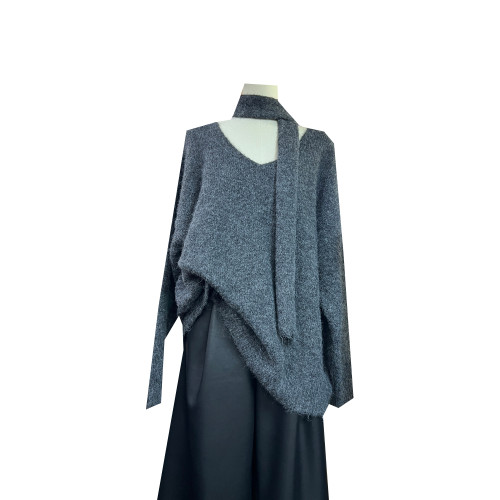 秋季韓版休閒針織慵懶風時尚韓國東大門百搭顯瘦V領毛衣配圍巾女 秋季韓版休閒針織慵懶風時尚韓國東大門百搭顯瘦V領毛衣配圍巾女