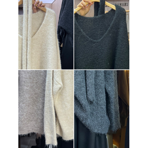 秋季韓版休閒針織慵懶風時尚韓國東大門百搭顯瘦V領毛衣配圍巾女 秋季韓版休閒針織慵懶風時尚韓國東大門百搭顯瘦V領毛衣配圍巾女