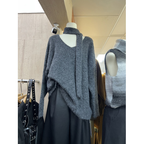 秋季韓版休閒針織慵懶風時尚韓國東大門百搭顯瘦V領毛衣配圍巾女 秋季韓版休閒針織慵懶風時尚韓國東大門百搭顯瘦V領毛衣配圍巾女