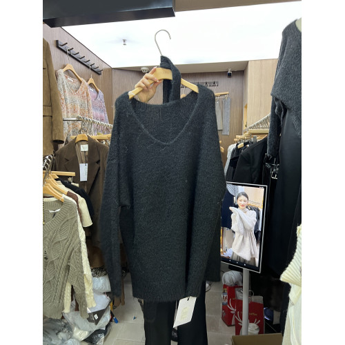 秋季韓版休閒針織慵懶風時尚韓國東大門百搭顯瘦V領毛衣配圍巾女 秋季韓版休閒針織慵懶風時尚韓國東大門百搭顯瘦V領毛衣配圍巾女