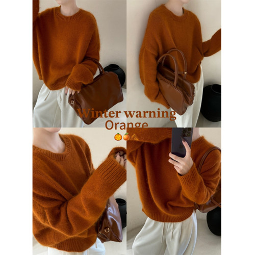 南瓜橘色圓領套頭軟糯毛衣女秋冬寬松慵懶風高級感加厚針織衫上衣 南瓜橘色圓領套頭軟糯毛衣女秋冬寬松慵懶風高級感加厚針織衫上衣