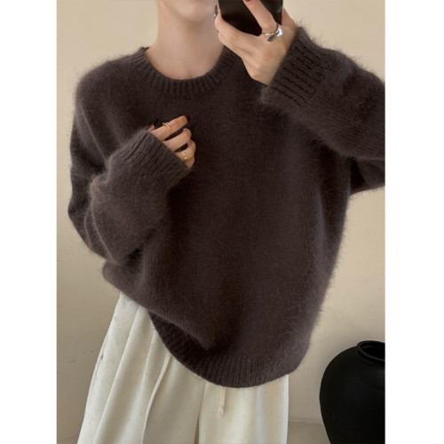 南瓜橘色圓領套頭軟糯毛衣女秋冬寬松慵懶風高級感加厚針織衫上衣 南瓜橘色圓領套頭軟糯毛衣女秋冬寬松慵懶風高級感加厚針織衫上衣