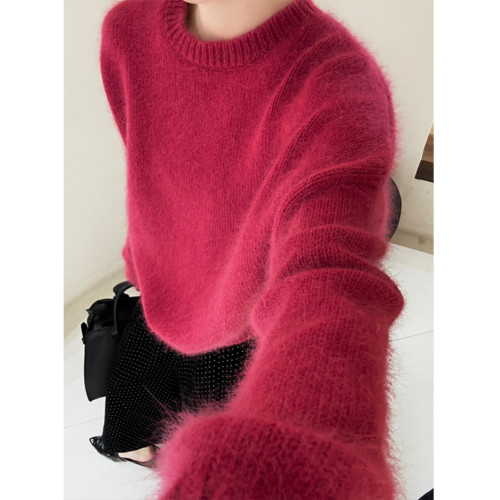 南瓜橘色圓領套頭軟糯毛衣女秋冬寬松慵懶風高級感加厚針織衫上衣 南瓜橘色圓領套頭軟糯毛衣女秋冬寬松慵懶風高級感加厚針織衫上衣