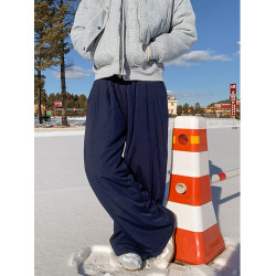 BWKA日系加厚保暖棉褲女男冬季寬松簡約百搭休閒褲垂感濶腿直筒褲