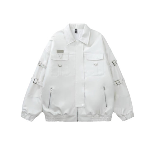 大碼原宿風手袖愛心環釦拼接pu皮衣外套女2025春秋新款機車服夾克 大碼原宿風手袖愛心環釦拼接pu皮衣外套女2025春秋新款機車服夾克