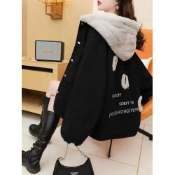 加絨加厚連帽牛仔外套女2025年秋冬季新款外穿百搭寬松慵懶風棉服