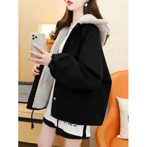 加絨加厚連帽牛仔外套女2025年秋冬季新款外穿百搭寬松慵懶風棉服 加絨加厚連帽牛仔外套女2025年秋冬季新款外穿百搭寬松慵懶風棉服