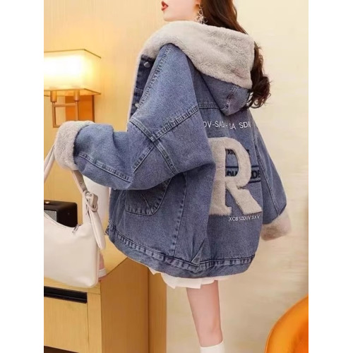 加絨加厚連帽牛仔外套女2025年秋冬季新款外穿百搭寬松慵懶風棉服 加絨加厚連帽牛仔外套女2025年秋冬季新款外穿百搭寬松慵懶風棉服