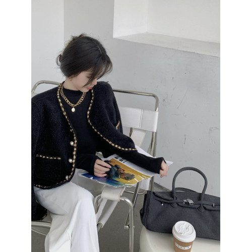 2023秋冬新款高級感水貂絨寬松氣質毛衣外套女短款小香風針織開衫 2023秋冬新款高級感水貂絨寬松氣質毛衣外套女短款小香風針織開衫