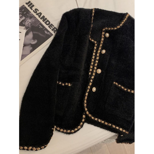 2023秋冬新款高級感水貂絨寬松氣質毛衣外套女短款小香風針織開衫 2023秋冬新款高級感水貂絨寬松氣質毛衣外套女短款小香風針織開衫