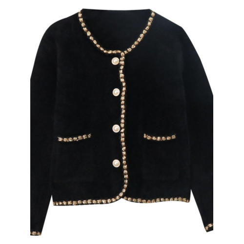 2023秋冬新款高級感水貂絨寬松氣質毛衣外套女短款小香風針織開衫 2023秋冬新款高級感水貂絨寬松氣質毛衣外套女短款小香風針織開衫