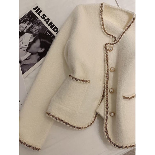 2023秋冬新款高級感水貂絨寬松氣質毛衣外套女短款小香風針織開衫 2023秋冬新款高級感水貂絨寬松氣質毛衣外套女短款小香風針織開衫