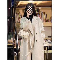 粉色高級感小個子呢子大衣女裝2025新款秋冬季鬭篷中長款毛呢外套