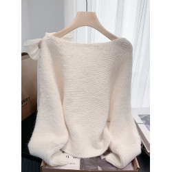 法式甜美蝴蝶結設計感蝙蝠袖毛衣秋冬新款軟糯寬鬆短款漂亮上衣女