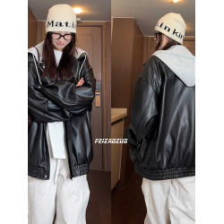 胖mm皮衣外套女春秋季美式高街學生寬松大碼高級感機車夾克棒球服