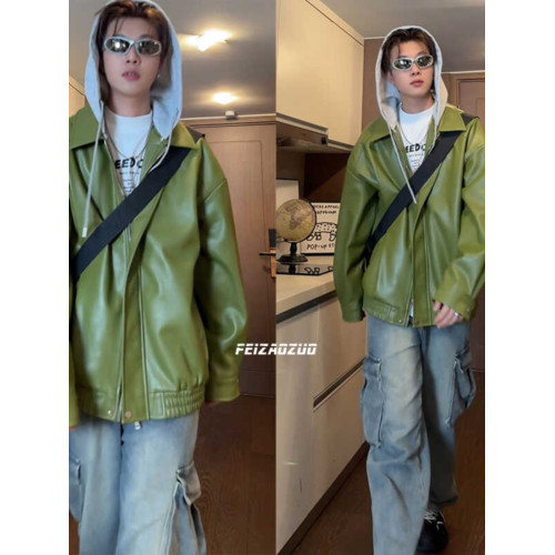 胖mm皮衣外套女春秋季美式高街學生寬松大碼高級感機車夾克棒球服 胖mm皮衣外套女春秋季美式高街學生寬松大碼高級感機車夾克棒球服