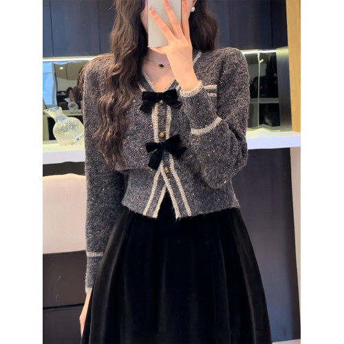 小個子香風粉色蝴蝶結毛衣女2025新款秋冬慵懶高級感法式短款開衫 小個子香風粉色蝴蝶結毛衣女2025新款秋冬慵懶高級感法式短款開衫