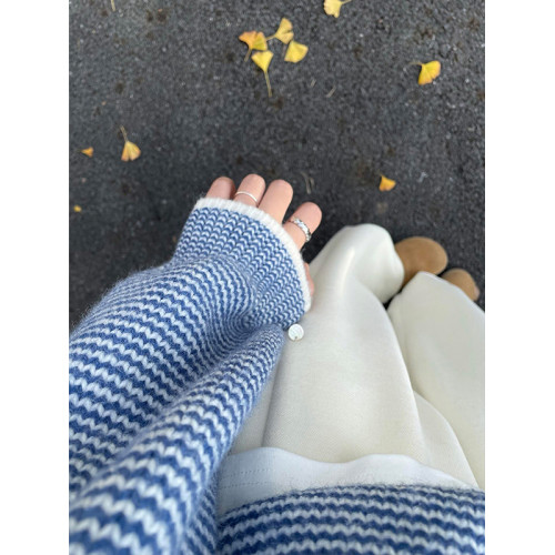韓系復古撞色條紋浣熊絨毛衣女秋冬慵懶風軟糯套頭針織衫加厚上衣