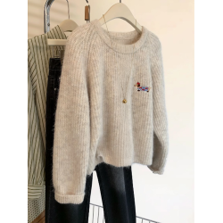 杏色小狗刺綉套頭毛衣女秋冬2025新款內搭羊毛針織打底衫秋冬加厚