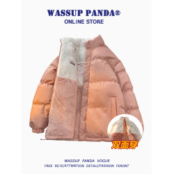 WASSUP PANDA兩面穿羊羔絨羽絨服男冬季潮牌加厚保暖情侶棉服外套