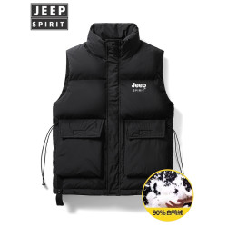 JEEP男士羽絨馬甲冬季90白鴨絨立領大口袋坎肩背心保暖防寒服馬甲