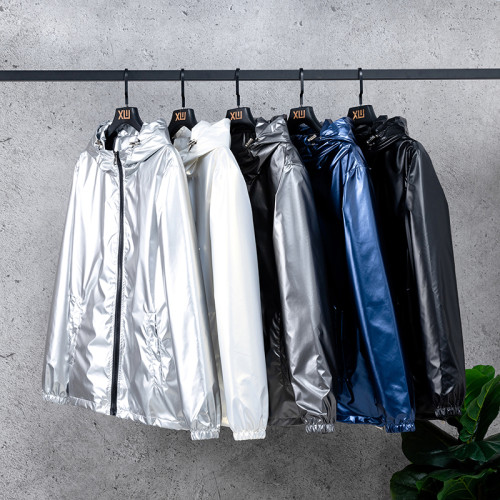 港風亮面銀色外套女2021秋季學生通勤防水休閒夾克時尚百搭防風衣 港風亮面銀色外套女2021秋季學生通勤防水休閒夾克時尚百搭防風衣