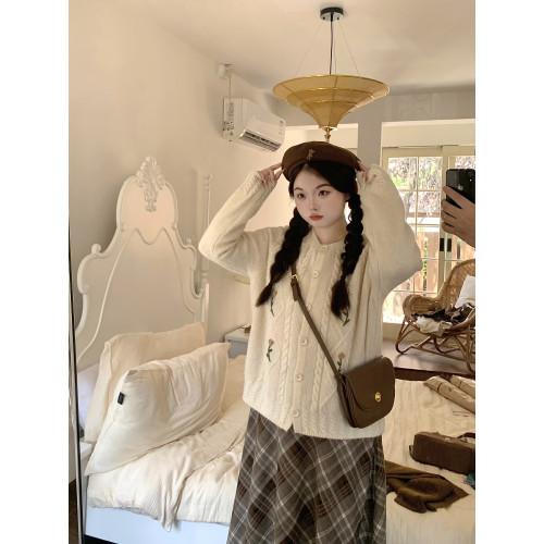 辣條大碼女裝 手工鉤花軟糯麻花胖mm針織毛衣外穿秋冬開衫外套女