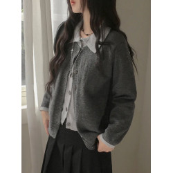 Up and on 韓系秋冬溫柔假兩件灰色寬鬆百搭開衫針織衫毛衣外套