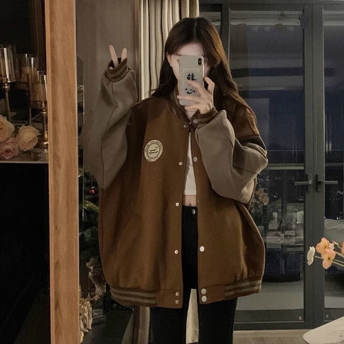 美式學院風棒球服外套女春秋季新款復古拼色炸街chic港風夾克上衣 美式學院風棒球服外套女春秋季新款復古拼色炸街chic港風夾克上衣