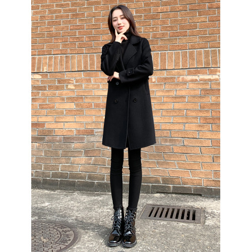 呢子大衣女中長款2025新款黑色修身氣質赫本小個子毛呢外套女秋冬 呢子大衣女中長款2025新款黑色修身氣質赫本小個子毛呢外套女秋冬