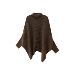 歐洲站小衆設計感慵嬾風高領蝙蝠袖毛衣女不規則鬭篷式寬鬆針織衫