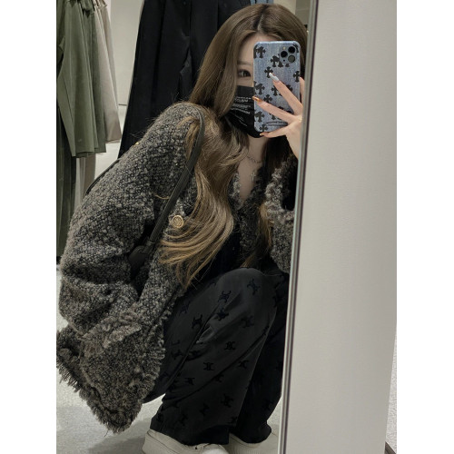 韓式chic小香風外套女秋冬季加厚灰色高級感氣質名媛歐貨夾克上衣 韓式chic小香風外套女秋冬季加厚灰色高級感氣質名媛歐貨夾克上衣