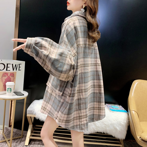 加厚磨毛格子襯衫女學生秋冬季新款長袖復古寬松大碼休閒毛呢外套 加厚磨毛格子襯衫女學生秋冬季新款長袖復古寬松大碼休閒毛呢外套
