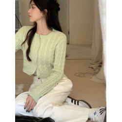 復古麻花毛衣外套女2023新款秋季設計感小衆修身短款針織開衫上衣