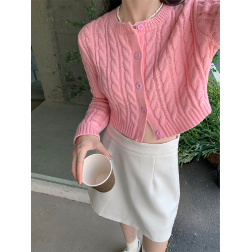 復古麻花毛衣外套女2023新款秋季設計感小衆修身短款針織開衫上衣