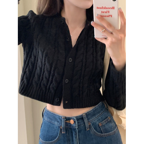 復古麻花毛衣外套女2023新款秋季設計感小衆修身短款針織開衫上衣