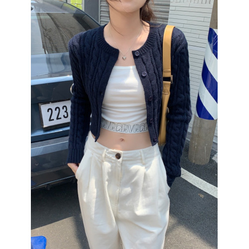 復古麻花毛衣外套女2023新款秋季設計感小衆修身短款針織開衫上衣