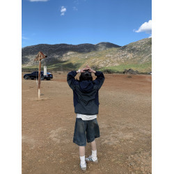 期望Studio春季拼接復古休閒潮流寬松山系防水戶外連帽沖鋒衣夾克