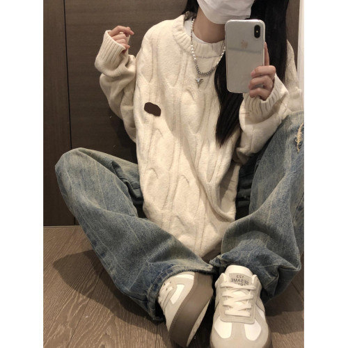 嬭fufu毛衣女秋冬季新款寬鬆慵嬾風軟糯溫柔休閒百搭針織衫上衣潮