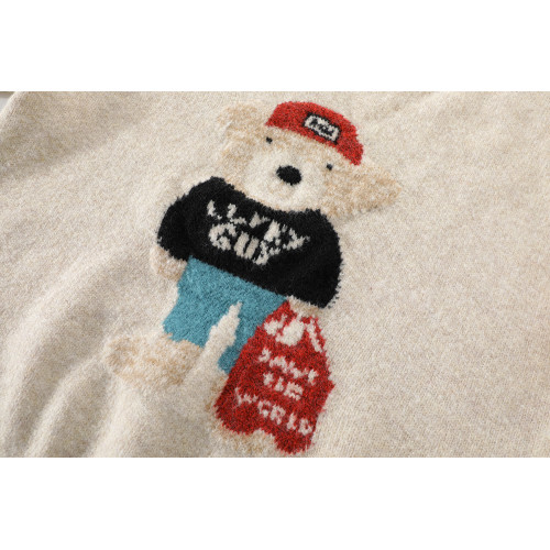 XinmonLee復古圓領小熊毛衣外套秋冬季女寬鬆休閒百搭超好看上衣