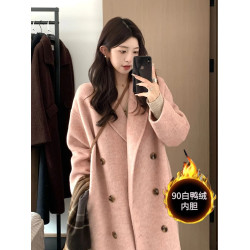 黑色羽絨服內膽呢子大衣女中長款2025新款冬季寬松毛呢外套小個子