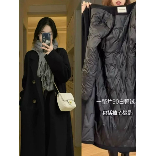黑色羽絨服內膽呢子大衣女中長款2025新款冬季寬松毛呢外套小個子 黑色羽絨服內膽呢子大衣女中長款2025新款冬季寬松毛呢外套小個子