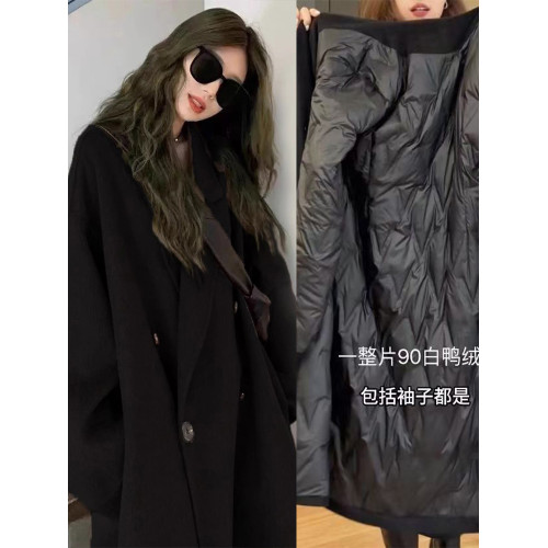 黑色羽絨服內膽呢子大衣女中長款2025新款冬季寬松毛呢外套小個子 黑色羽絨服內膽呢子大衣女中長款2025新款冬季寬松毛呢外套小個子