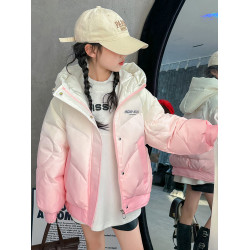 女大童漸變色白鴨絨羽絨服冬季2025新款洋氣女孩短款加厚冬裝外套
