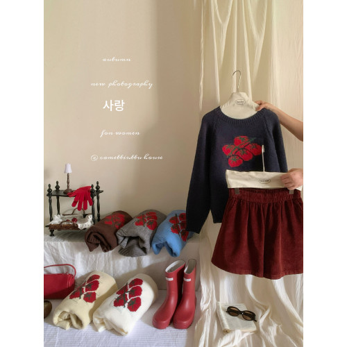 韓國超火的番茄圖案提花圓領毛衣女秋冬厚實外穿休閒寬鬆針織上衣