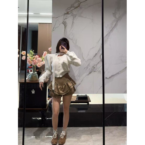 韓國chic秋冬溫柔氣質單排釦小香風掛脖飄帶百搭軟糯針織開衫毛衣