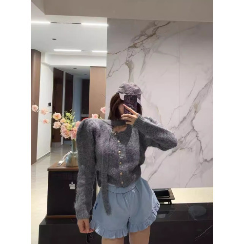 韓國chic秋冬溫柔氣質單排釦小香風掛脖飄帶百搭軟糯針織開衫毛衣