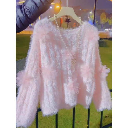 秋冬新款重工釘珠蝴蝶結設計感毛衣女內搭短款溫柔風針織衫上衣潮